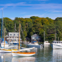 Sailboats moored at The Knob, Woods Hole, Falmouth, Cape Cod.